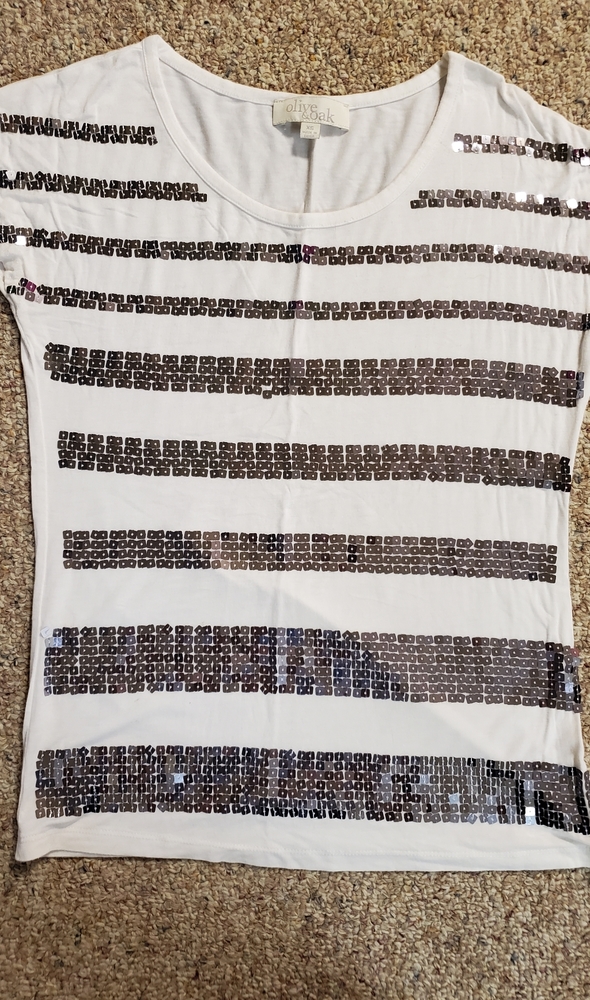 Sequin Stripped Short Sleeve Shirt